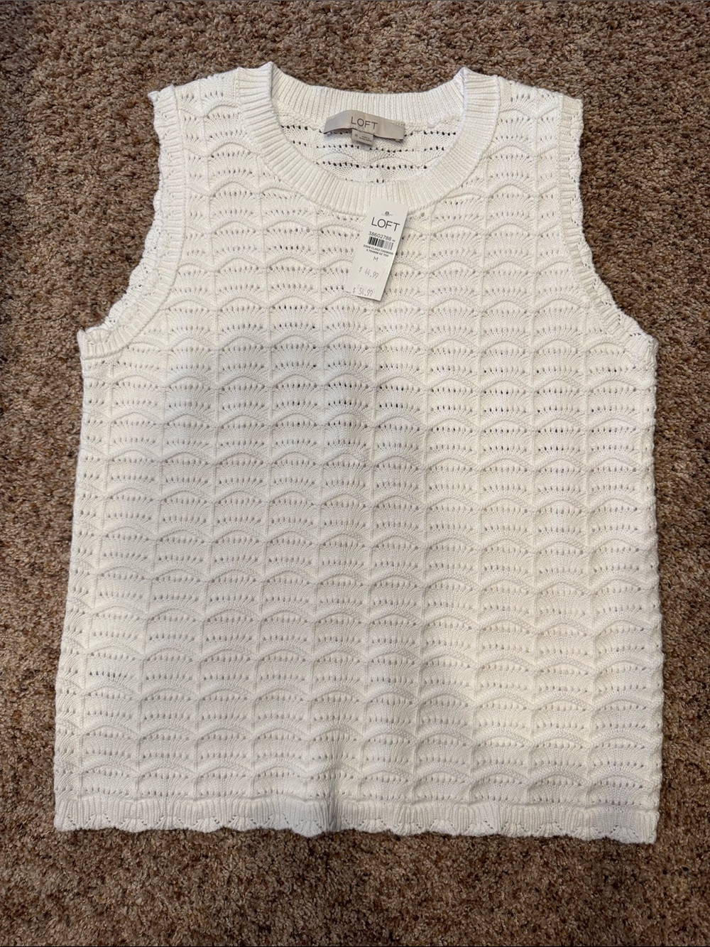 LOFT white Openwork Knit Sleeveless Sweater, Medium.